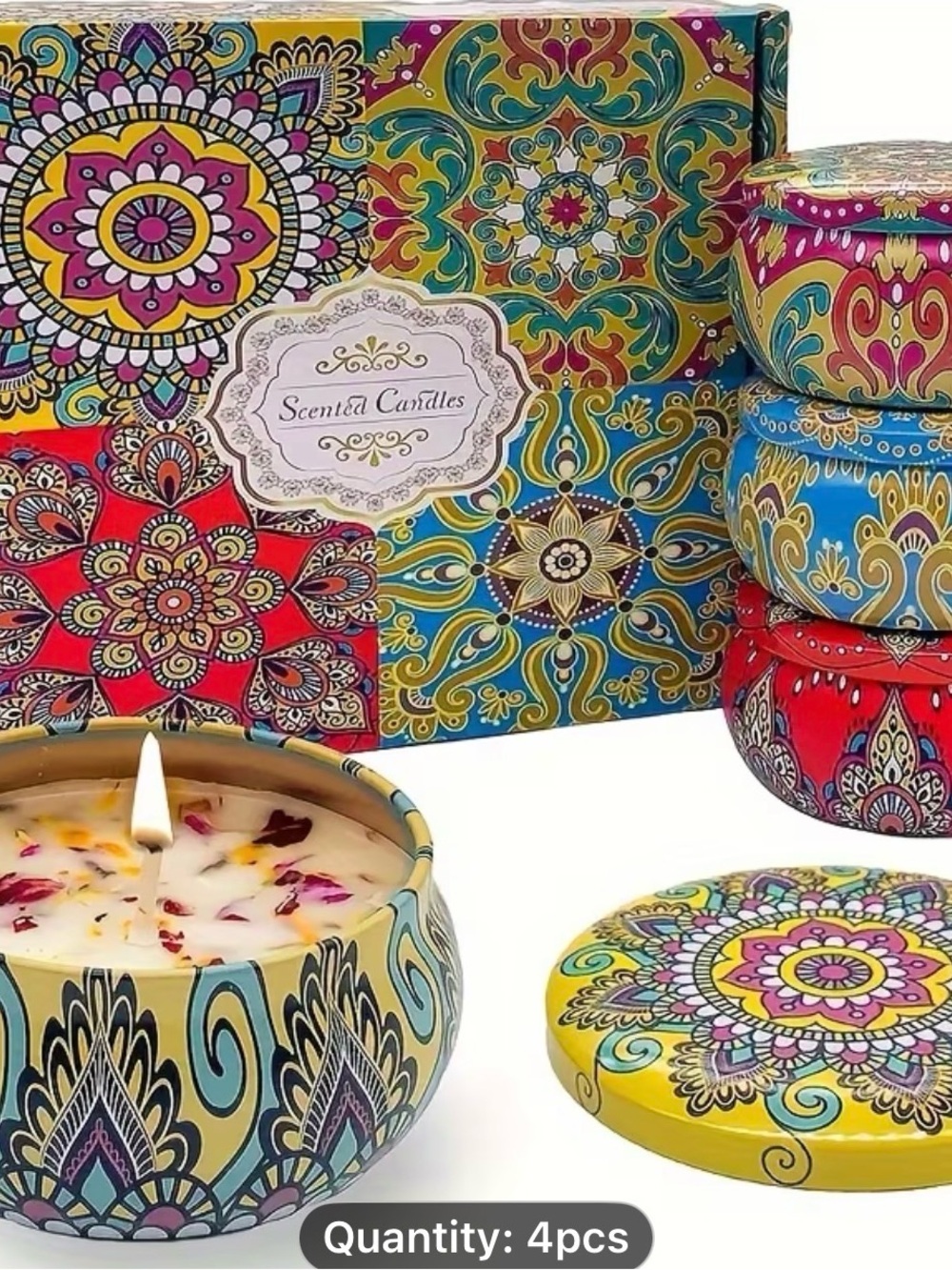 Scented Tin Candle Gift Set - Multicolor Boho Design